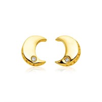 14k Gold Round .01ct Diamond Moon Earrings