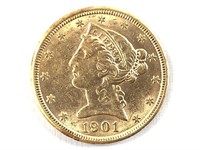1901 $5 Gold Half Eagle