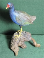 Hand Carved Blue Breast Head Bird on Driftwood
