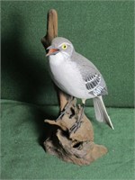 Hand Carved Grey Bird with White Breast