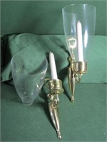 Pair Brass Candle Sconces with Glass Globes