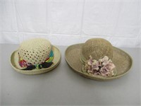 2 Adorable Floral Decor Straw sun Hats