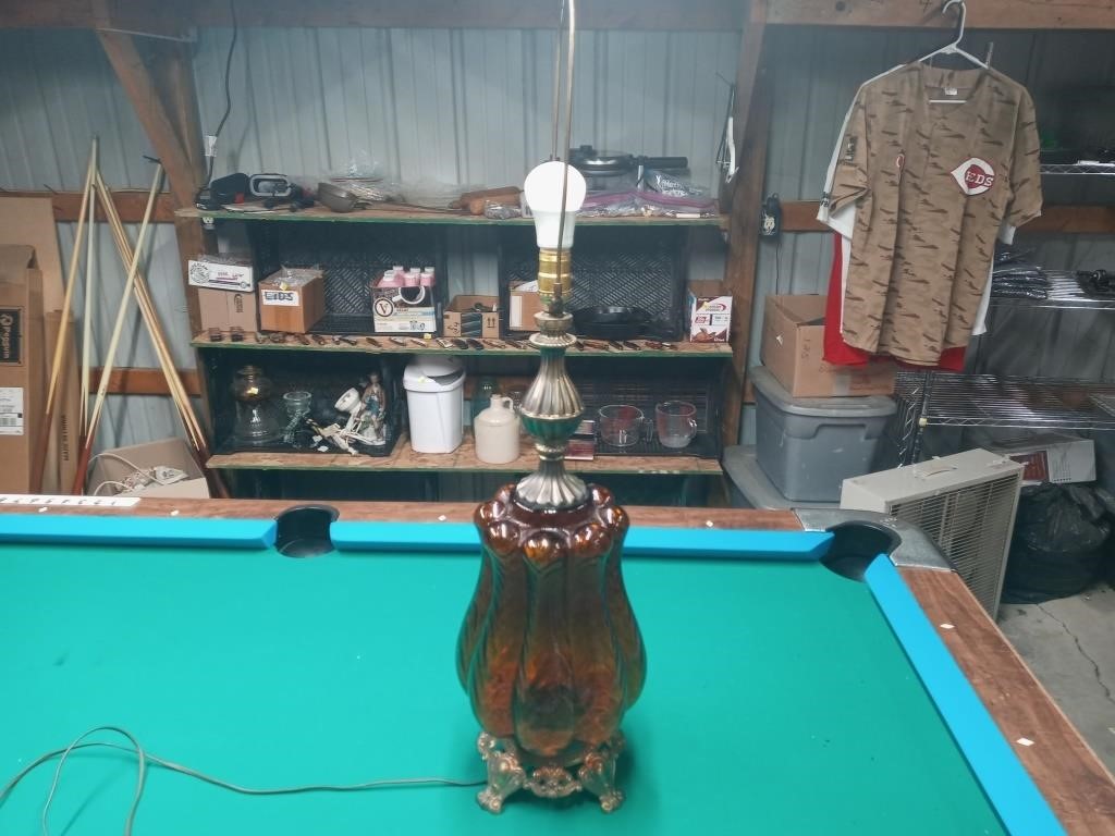 Vintage Amber Glass & Ornate Brass Lamp NO SHIP