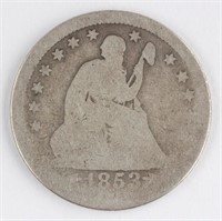 1853 US SEATED LIBERTY SILVER QUARTER COIN