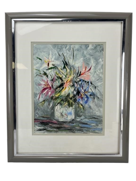 Virginia Beville original signed oil art floral