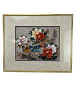 Karl L. Feng original watercolor art floral birds
