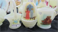 Fenton decorated basket and fairy lamp, children