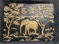 Signed mixed media elephant painting on wood