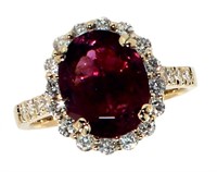 14k Gold 3.75 ct Pink Tourmaline & Diamond Ring