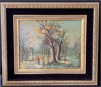 Framed, signed oil on canvas landscape w/figure