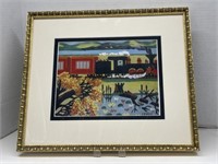 Framed Maud Lewis Decorative Art - Train 15x17.5 "