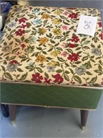 Vintage storage stool with sewing fabric inside