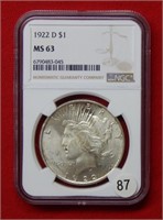 1922 D Peace Silver Dollar NGC MS63