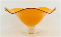 * Vintage Orange Art Glass Ruffle Edge, Clear