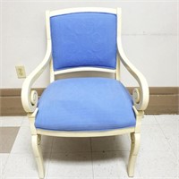 Blue Upholstered White Wooden Chair
