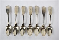 7 1799 British Mark Sterling Fiddleback Teaspoons