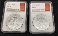 (2) 2022 SILVER AMERICAN EAGLES TYPE 2 MS70