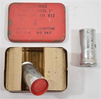 3 WWII Red Signal Cartridges; Tin of Three