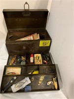 GROUP OF ANTIQUE FISHING TACKLE, TACKLE BOX,