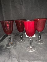 4 RUBY & CLEAR 7.75 “ WINE GLASSES