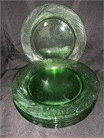 8 PYREX GREEN GLASS 10.75 “ DINNER PLATES