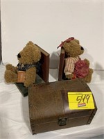 BEAR BOOKEND PAIR, LEATHER TRINKET BOX
