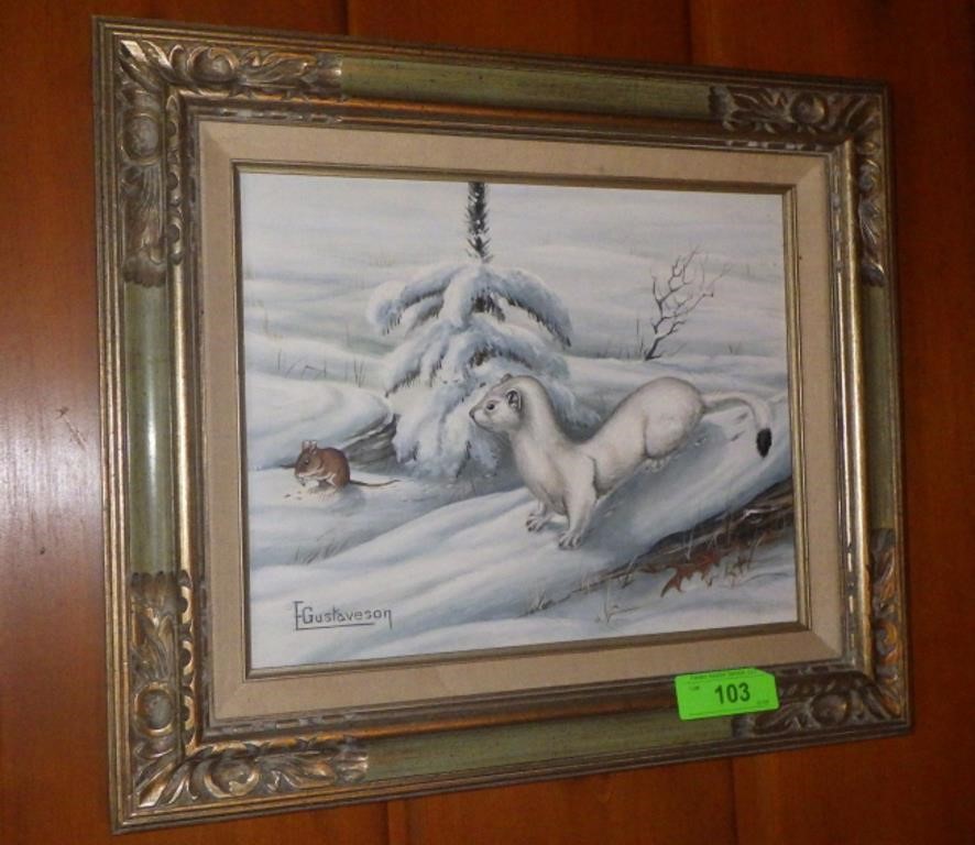 VINTAGE EARL GUSTAVESON PAINTING ON BOARD 18 x 17