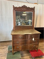 Antique Serpentine Front Dresser w/Mirror