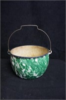 Green Swril Enamel Ware Pot with handle