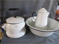 enamel kettle, pitcher, basin .