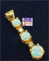 Yellow Gold EGP Over Silver Triple Opal Pendant