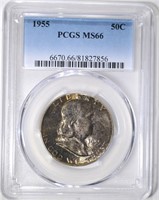 1955 FRANKLIN HALF DOLLAR, PCGS MS-66