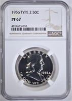 1956 TYPE-2 FRANKLIN HALF DOLLAR, NGC PF-67