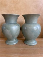 Pair green matted vases