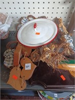 Lot on Shelf to Include Agate Lid, Wooden Decor,