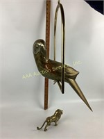 Tin parakeet hanging decor & brass lion figurine