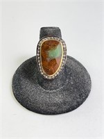 Sterling (ISJ) Lg. Royston Turquoise/Diamond Ring