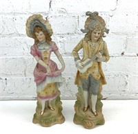 13" pair of bisque Victorian figures