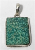 Green Agate Stone Pendant on Sterling Silver VTG