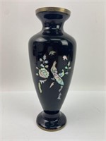 Plastic & Brass Vase w Inlaid Shell Peacock