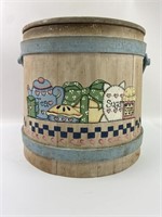 Vintage Painted Banded Wood Barrel w Lid