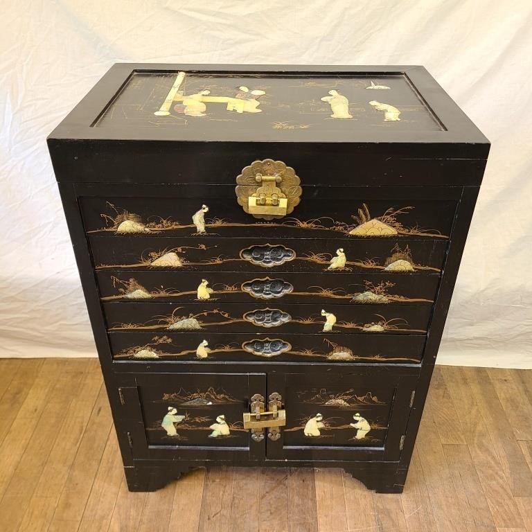 Chinese Pietra Dura Silverware Cabinet