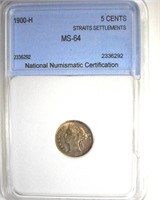 1900-H 5 Cents NNC MS64 Straits Settlements