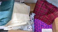 Small Box of Assorted Fabric. Flannel & lace.