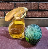 Avon Snow Bunny, Cut Glass Green Egg