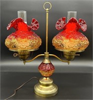 Fenton Amberina Poppy Double Student Lamp -