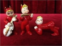 3 Vintage Ceramic Pixies Red Devil Figures