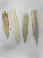 4 Buffalo bone arrowheads apprx 5"