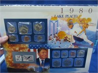 1980 uncirculated mint coins & stamp sets