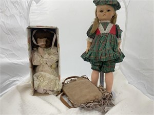Leather Fringed Purse & Porcelain Doll in box